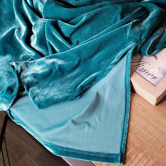 Long Sleeve Velvet Feeling V-neck Midi Dress - Picture 7 of 8